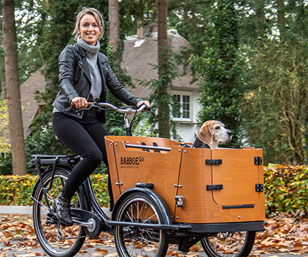 Le vélo cargo Babboe Go avec une porte pratique